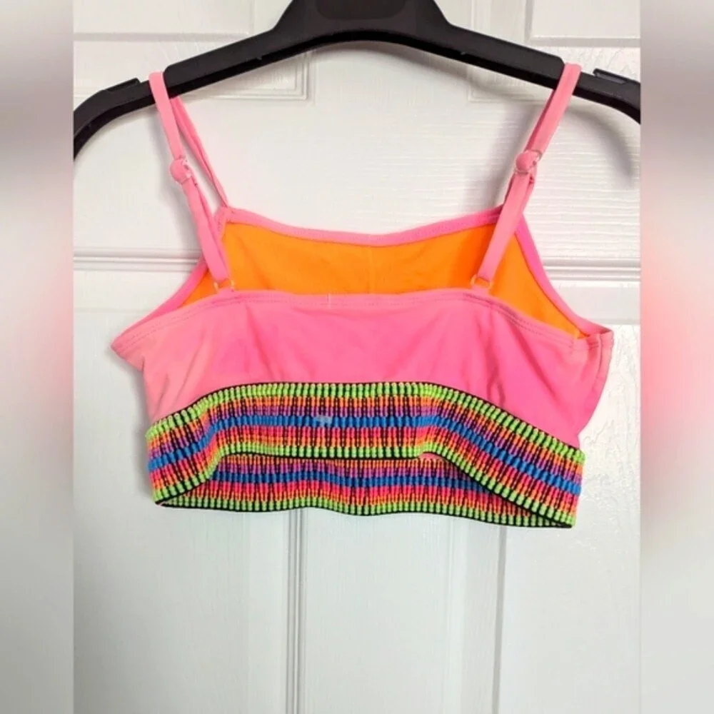 Justice Beach Girls (Size 12/14 - Large) Pink Colorful Bikini/Crop Top